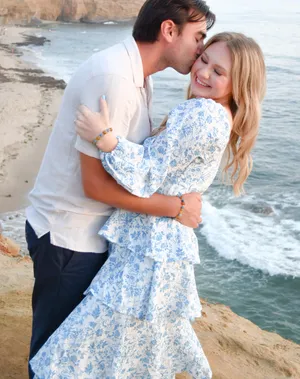 Boutique Blue and white floral maxi long sleeve with ruffle skirt thumbnail 1