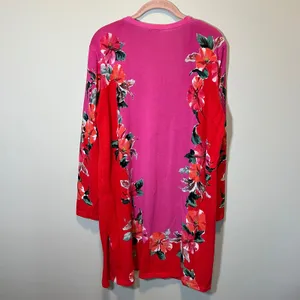 Chico's Floral Colorblock Open Front Cardigan Pink Red Longline Sweater XL‎ thumbnail 9