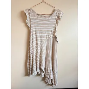 Free People Mini Dress Women Small Beige Stripe‎ Ruffle Sun Valley Boho Tunic thumbnail 4
