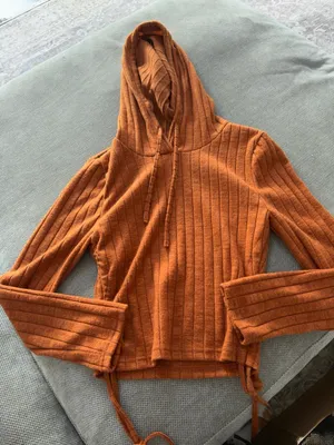 SHEIN EZwear Rust Ribbed Drawstring Hoodie Size L thumbnail 1