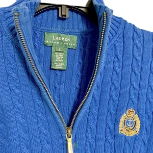 Vintage Y2K Ralph Lauren Gold Emblem Mockneck cable Knit Sweater size L thumbnail 5