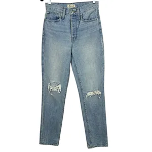 Madewell Classic Straight Jeans Size 25 Blue Distressed High Rise Rigid Denim thumbnail 3