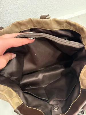 Coach Ashley Signature Sateen Carryall Satchel Bag F15510 Khaki Brown Leather⁠ thumbnail 12