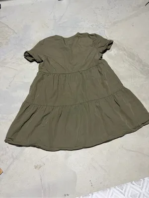 Madewell Olive Tiered Button-Front Short Sleeve Dress small thumbnail 7
