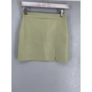 Aritzia Wilfred Vegan Leather Mini Skirt Sage Green Front Slit Womens Size 2 thumbnail 2