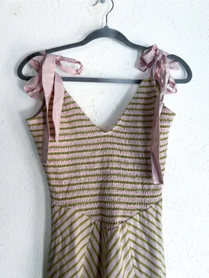 Free People Free-est Cecelia Midi Dress Striped Green Pink XS NWT Cotton thumbnail 6