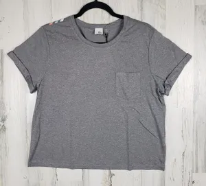 NWT Iris & Ink Gray Graphic Pocket Short Sleeve T-Shirt Women's Size Medium thumbnail 1