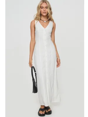 Princess Polly Summer Season Button Front Linen Blend Dress New! thumbnail 2