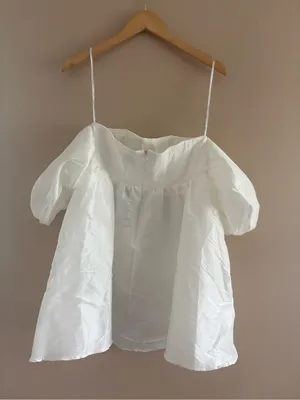Lulus Sweet Vision White Taffeta Off-the-Shoulder Babydoll Mini Dress Medium thumbnail 5