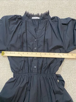 Girls' Black Long-Sleeve Lace-Trim Smocked Waist Dress Size12 100%Organic cotton thumbnail 11