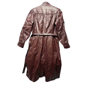 Vtg Global Identity G-III Long Women's Red Leather Trench Coat Size S 80's 90's thumbnail 4