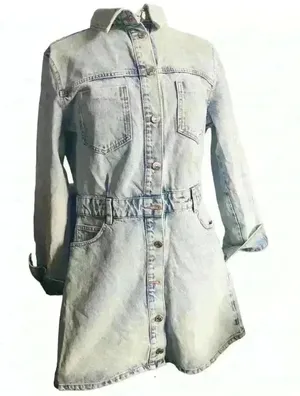 Zara denim long sleeve dress ( missing one‎ button) thumbnail 1