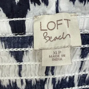 LOFT Beach Jumpsuit Women XL Petite Blue White Ikat Boho Coastal Summer Wide Leg thumbnail 3