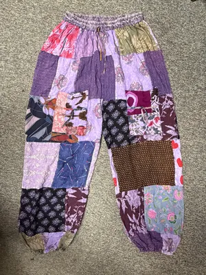 NEW Kantha Patchwork Harem Pants Boho Joggers Purple S-XL thumbnail 2