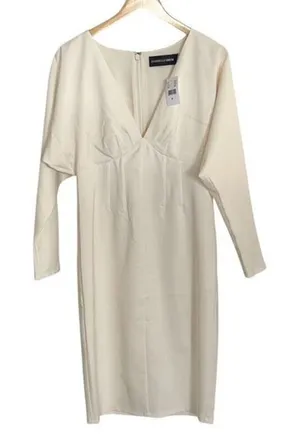 Gabrielle Union Womens V-Neck Long Sleeve Shift Dress Off‎ White Size Medium NWT thumbnail 1