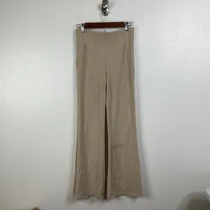 Halara Ribbed Knit High Waisted‎ Side Zipper Pockets Casual Flare Pants Small thumbnail 5