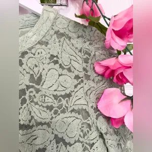 Feminine Lace Cottage Prarie Sheer Embroidered Ruffle Sleeve Medium Blouse Top thumbnail 5