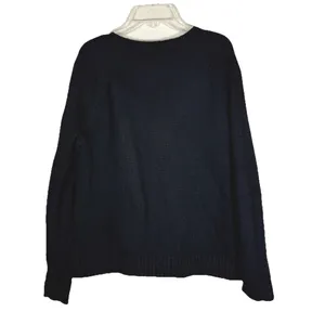Lauren Ralph Lauren Waffle Knit Sweater M Angora Blend Button Hem Black Grunge thumbnail 3