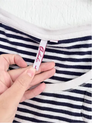 Women's Outlook Long Sleeve Striped Tee, Size L, White and Navy Blue Cotton thumbnail 3