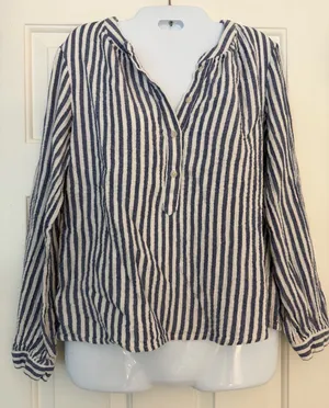 Universal Thread Blue White Striped Cotton Gauze Henley Blouse XS thumbnail 1