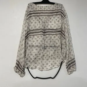 FP One Free People S Sheer Boho Wrap Blouse Ivory Gray Balloon Sleeve thumbnail 3