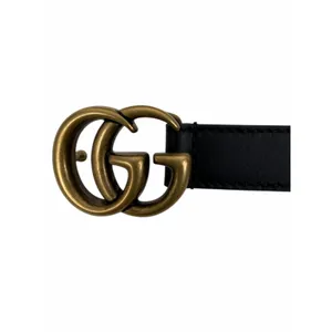 Gucci GG Logo Buckle Marmont Thin Belt Black Smooth Leather Size 80cm/32" thumbnail 9