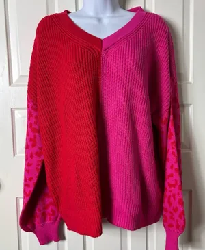 Dee Elly sweater large pink color block thumbnail 1