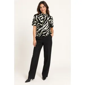Zara Trafaluc Zebra Print Short Sleeve Top Black White Yellow Mock Neck Small thumbnail 7