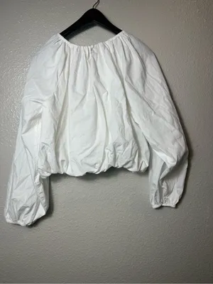 Maeve by Anthropologie White Cotton Bubble Hem Cropped Peasant Blouse Size Small thumbnail 3