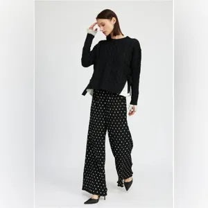 Jacquie The Label RENF Cable Knit Faux Layered Side Tie Black Sweater Pullover thumbnail 2