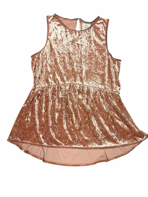 Knox Rose Blush Mauve Crushed Velvet Babydoll Peplum Top Boho Sleeveless M thumbnail 3