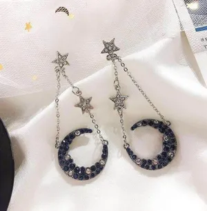 Moon and Stars Long Tassel Dangle Drop Earrings Silver thumbnail 2