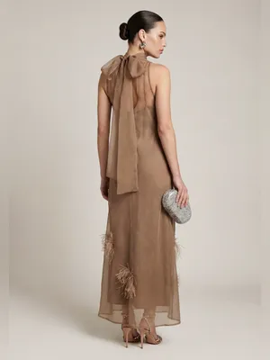 NWT Few Moda Naia Maxi Dress size XS Oatmeal Feather brown o.p.t thumbnail 2