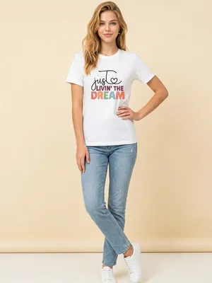 Gildan Unisex 100% White Cotton”Just Livin The Dream” T Shirt Size XL thumbnail 2