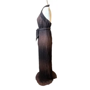 BCB Generation Halter Maxi Dress XS Brown Backless Hoco Sparkle Belted Ombre‎ thumbnail 3