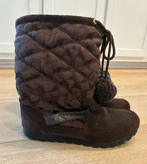 Coach Women’s Juniper Boot Quilted Brown Suede Signature Logo Size 8.5 thumbnail 1
