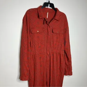 Free People rust colored eyelet‎ jumpsuit zip up size 4 thumbnail 3
