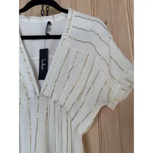 NWT Lulus Goddess Vibes Ivory Gold Striped Dolman Sleeve Maxi Dress Resort XS thumbnail 4