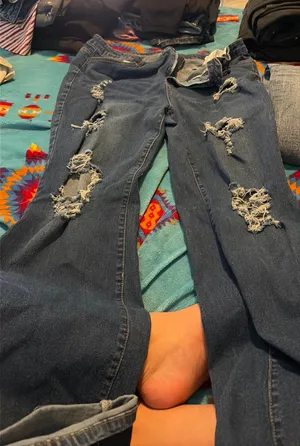 SHEIN ripped curve bell bottom jeans  thumbnail 1
