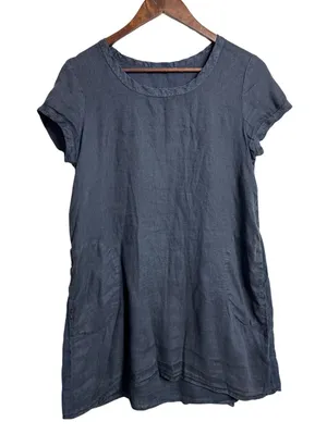 CP Shades 100% Linen size S Tunic Shift Dress Black Pockets Lagenlook thumbnail 1