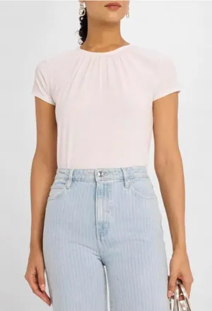 FRAME Women’s The Gathered Tee in White 100% Cotton Short‎ Sleeve thumbnail 1