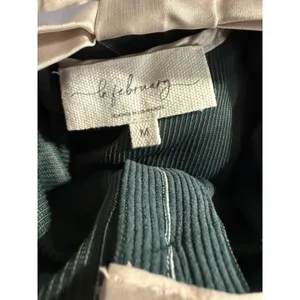 Vintage Style Corduroy Pinstripe Midi Dress Green Puff Sleeve Double Bow Back thumbnail 9