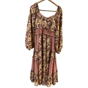 &merci Womens Mixed Floral Tiered Smocked Midi Dress Mauve‎ Rose Mustard Small thumbnail 6