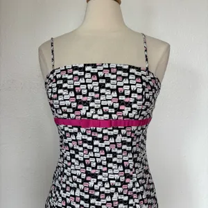 Byer California Vintage 90s Eccentric Purse Print Black & Pink Babydoll Dress thumbnail 3