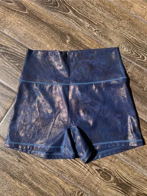 Offline by Aerie Goals High Rise Shorty Shorts Large Blue Metallic Shimmer 4” thumbnail 3