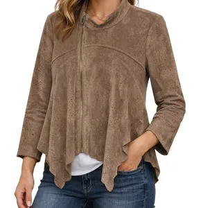 BCBGMAXAZRIA Mocha Faux Suede Zip Jacket‎ XS Asymmetrical Boho thumbnail 1