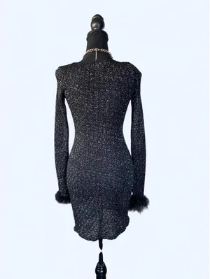 PrettyLittleThing Glitter Sheer Feather Cuff Bodycon Mini Dress size 2 thumbnail 5