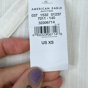 NEW American Eagle Soft & Sexy Ivory White Ribbed Knit Relaxed Fit Henley Top XS thumbnail 5