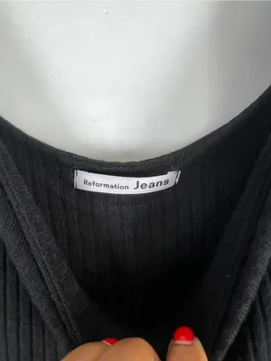 Reformation‎ Black Ribbed Wide-Leg Jumpsuit with Tie Waist thumbnail 9
