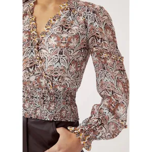 Anthropologie Paisley Smocked Waist Ruffle‎ Blouse Medium OB1487981 Multicolor thumbnail 3